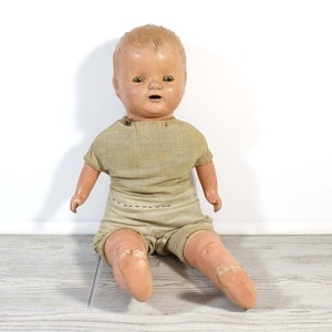 20 Inch Baby Hendren Antique Composition Doll with Stuffed Body