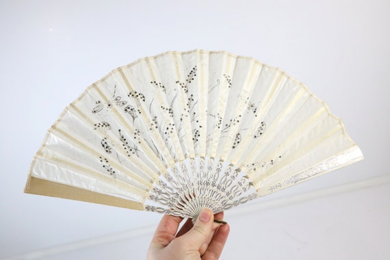 Vintage Asian Folding Hand Fan - Carved Wood and … - image 2