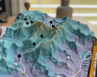 Mt. Everest Upper Khumbu Valley Base Camp South Col, 3D Topographic Push Pin Terrain Map with NFC, Personalized Gift and Achievement Tracker