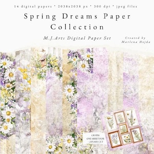 Spring Dreams Papierset, Frühling, digitale Papiere, Aquarell, druckbar, Ostern, Blumenmuster, Geburtstagskarte, Hochzeit, Scrapbooking
