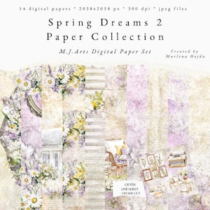 Spring Dreams 2 Papierset, Blumenmuster, digitale Papiere, druckbar, Frühling, Aquarell, Hochzeitskarte, Namenstag, Geburtstag, Ostern