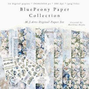 BluePeony Papierset digitale Papiere, Frühling, Aquarell, Scrapbooking, Album, Hochzeit, Kommunion, Taufe, Geburtstag, Erster Geburtstag, Konfirmation