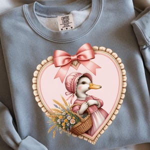 Floral Coquette Spring Easter Goose PNG, Vintage Thrifted Goose Art, Grandma Core Shirt Design, Cottagecore Heart Frame Sublimation PNG