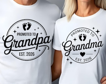 Promoted Grandma and Grandpa PNG Grandparents Pregnancy Reveal Drawings,Announcement Gift For New Grandparents Est. 2026 png