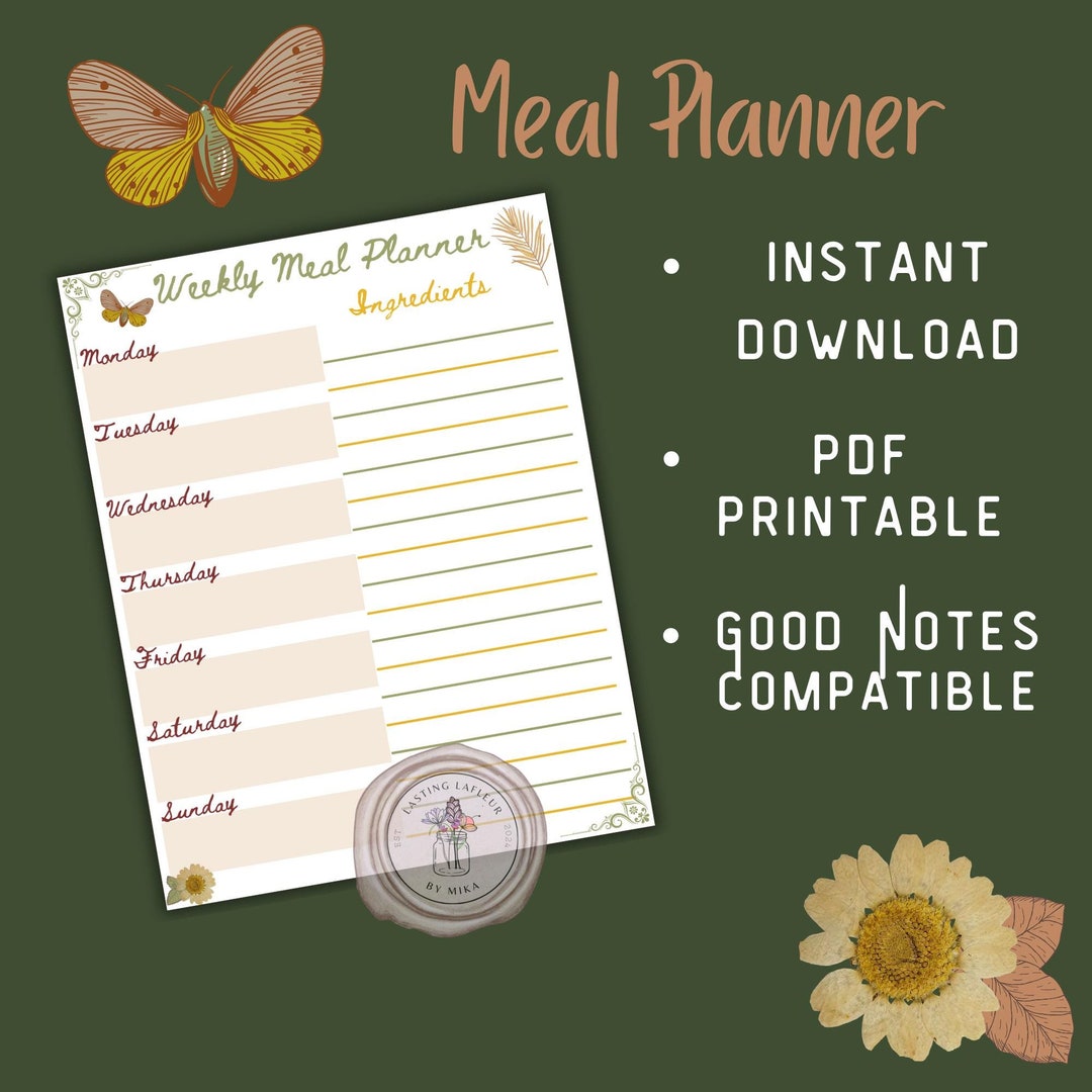 Printable Weekly Meal Planner, Vintage Color Theme, Weekly Meal Planner ...
