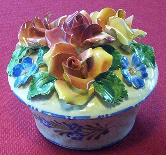 Items similar to Vintage Italian Ceramic Box with Flower Lid on Etsy