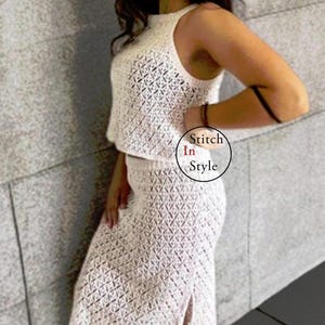 Crochet Summer Set Pattern / 2 Piece Skirt and Top PDF Pattern / Diamond Lace Stitch
