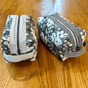 Handmade Quilted Boxy Pouch: Black & White Travel Toiletry Bag