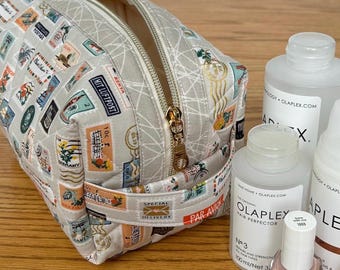 Quilted makeup bag, Toiletry bag, Boxy Pouch, Travel Organizer
