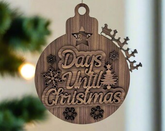 Christmas Edition Laser Cut Wood Countdown Calendar Ornament Gliding Sleigh + Reindeer