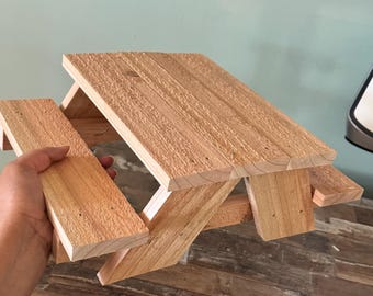 Squirrel Picnic Table - Miniature Wooden Feeder, Backyard Wildlife