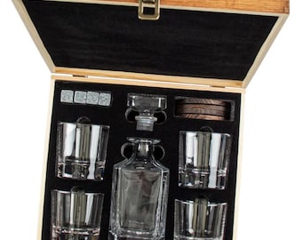 Custom Engraved Whiskey Decanter Set - Gift Box with Glasses