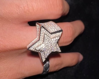 Star Moissanite Hollow Ring, Sterling Silver .925 jewelry statement