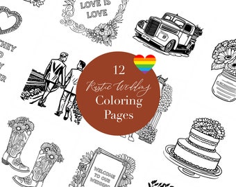 Gay Wedding Coloring Book for Rustic Barn Wedding | Printables for DIY Rustic Wedding | Kids Wedding Table | LGBTQ Wedding Coloring Book