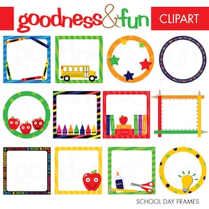 Clipart de Molduras para o Dia Escolar - Clipart Digital de Volta às Aulas - Download Instantâneo