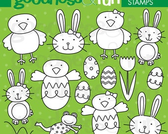 Easter Doodles Digital Stamps - Digital Easter Stamps - Instant Download