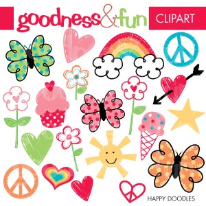 Happy Doodles Clipart - Digital Doodles Clipart - Instant Download