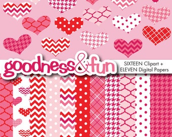 Simply Valentine Clipart / Digital Paper Pack -  Digital Valentine's Day Clipart & Digital Paper Pack - Instant Download