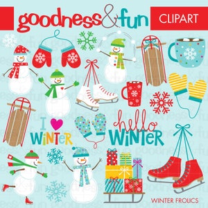 Winter Frolics Winter Holiday Clipart - Digital Winter Frolics Holiday Clipart - Instant Download