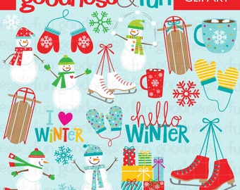 Winter Frolics Winter Holiday Clipart - Digital Winter Frolics Holiday Clipart - Instant Download