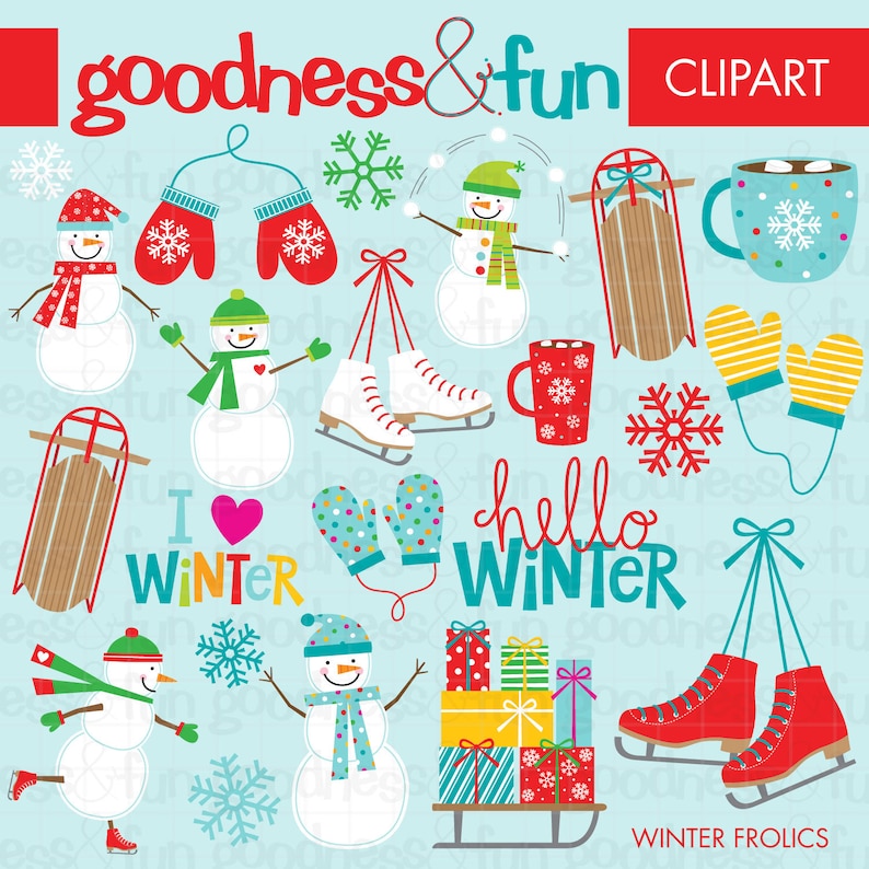 Winter Frolics Winter Holiday Clipart Digital Winter Frolics Holiday Clipart Instant Download image 1