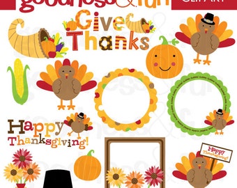 Happy Thanksgiving Clipart - Digital Thanksgiving Clipart - Instant Download