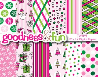 Pink Whimsy Christmas Digital Papers - Digital Christmas Paper Pack - Instant Download