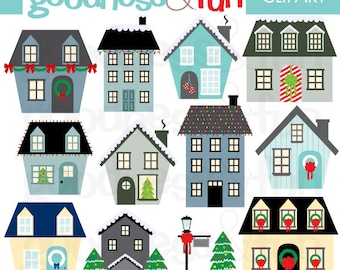 Holiday Homes Clipart - Digital Winter & Christmas Clipart - Instant Download