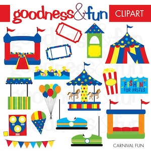 Karneval Spaß Clipart - Digital Karneval Jahrmarkt Clipart - Instant Download