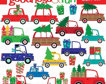 Holiday Vehicles Clipart - Digital Holiday Vehicles Christmas Clipart - Instant Download