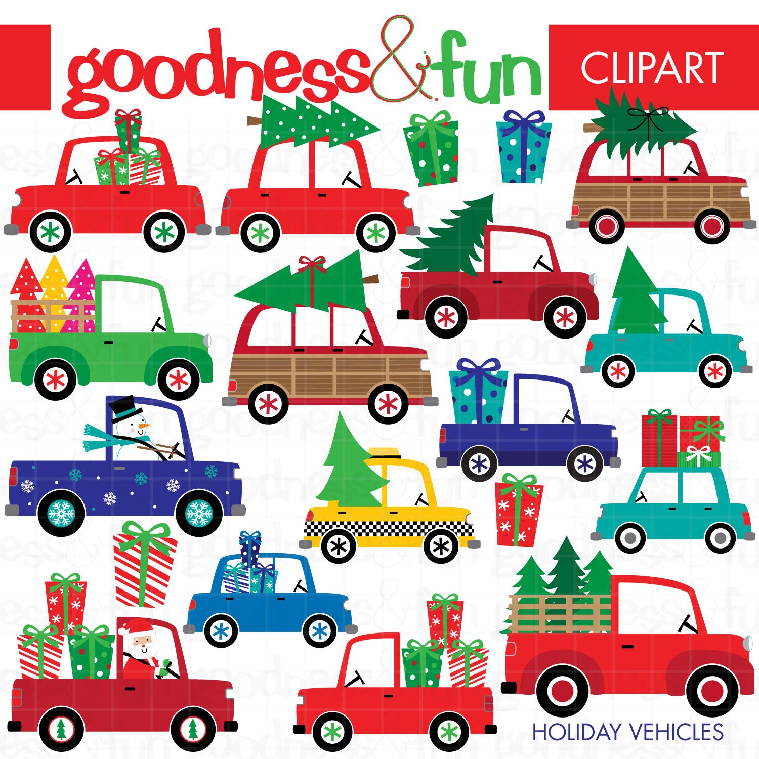 Holiday Vehicles Clipart Digital Holiday Vehicles Christmas Clipart ...
