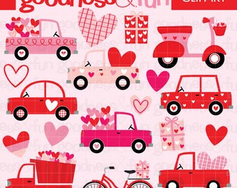 Valentine Vehicles Valentine Clipart - Digital Valentine's Day Clipart - Instant Download