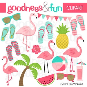 Happy Flamingo Clipart- Digital Summer Flamingo Clipart - Instant Download