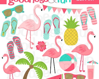 Happy Flamingo Clipart- Digital Summer Flamingo Clipart - Instant Download