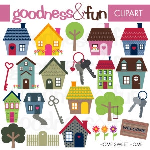 Home Sweet Home Clipart - Clipart maison numérique - téléchargement immédiat