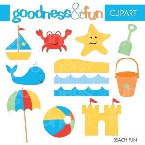 Beach Fun Clipart  - Digital Beach Clip Art - Instant Download