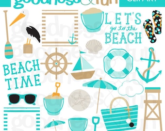 Beach Time Clipart- Digital Summer Beach Clipart - Instant Download