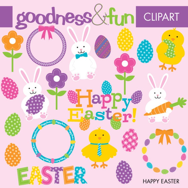 Happy Easter Clipart Digital Easter Clipart Instant Download image 1