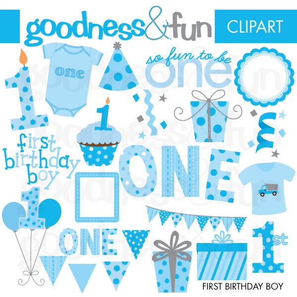 First Birthday Boy Clipart Digital First Birthday Boy Clipart Instant