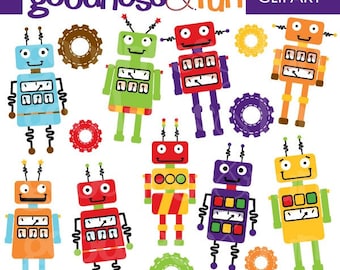 Robot Fun Clipart -  Digital Robot Clipart - Instant Download