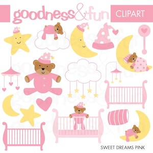 Sweet Dreams Pink Clipart - Digital Baby Nursery Clipart  - Instant Download