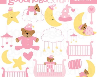 Sweet Dreams Pink Clipart - Digital Baby Nursery Clipart  - Instant Download