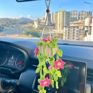 Crochet Plant Car Hanging Accessories, Crochet Plant Car Mirror Hanging, Car Hanging Ornament, Cute Crocheted Plant for Car Interior