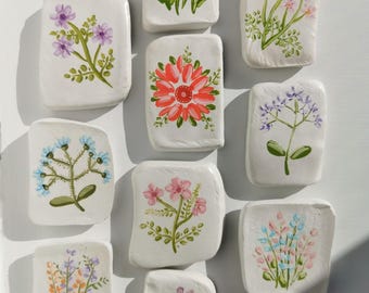 Personalized Handmade Clay Magnets Set | Wedding Favor Multipack | Rustic Favours Botany Themed | Hand-Painted Fridge Magnets Thank You Gift