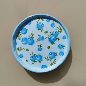 Handmade clay trinket dish Hand Painted blueberry jewellery bowl Cute Fruit trinket tray blueberries Mom Gift Ceramic Ring dish Gift for her