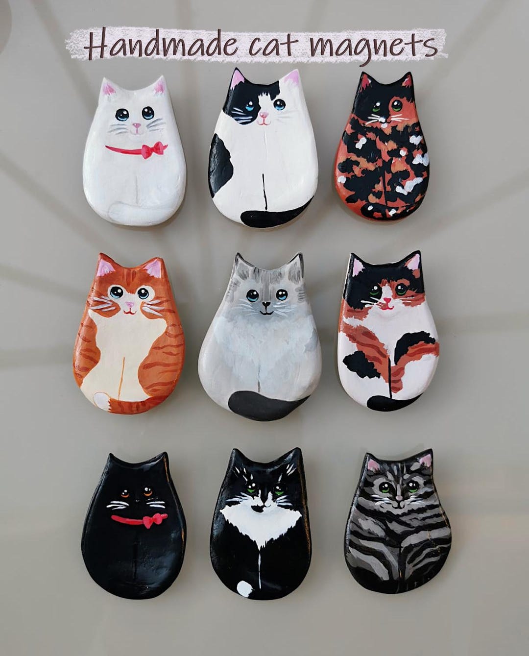 Handmade Clay Cat Magnet | Fridge Decor | Hand-painted Kitten | Pet ...