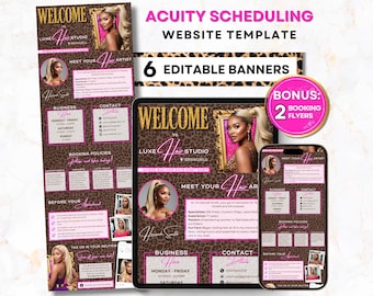 Cheetah Print Acuity Scheduling Canva Template- Leopard Pink Esthetician Website, Hair Braid Lash Nail Appointment Flyer, Brand Booking Site