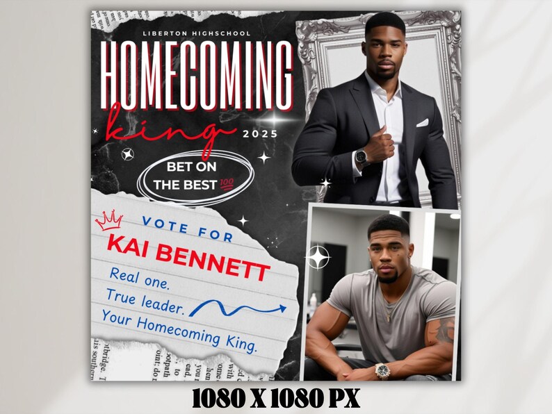 Homecoming King Flyer Canva Template- Vote Hoco Prom Election Campaign ...