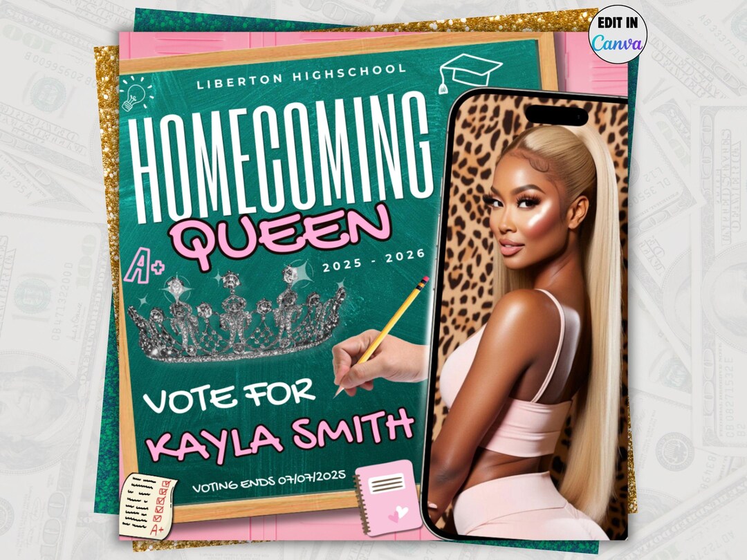 Homecoming Queen Flyer Canva Template- Vote for Me Hoco Prom Election
