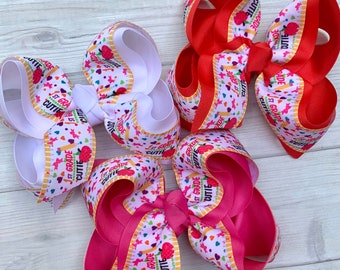 First Grade Cutie Hair Bow - Back to School Apple Ribbon